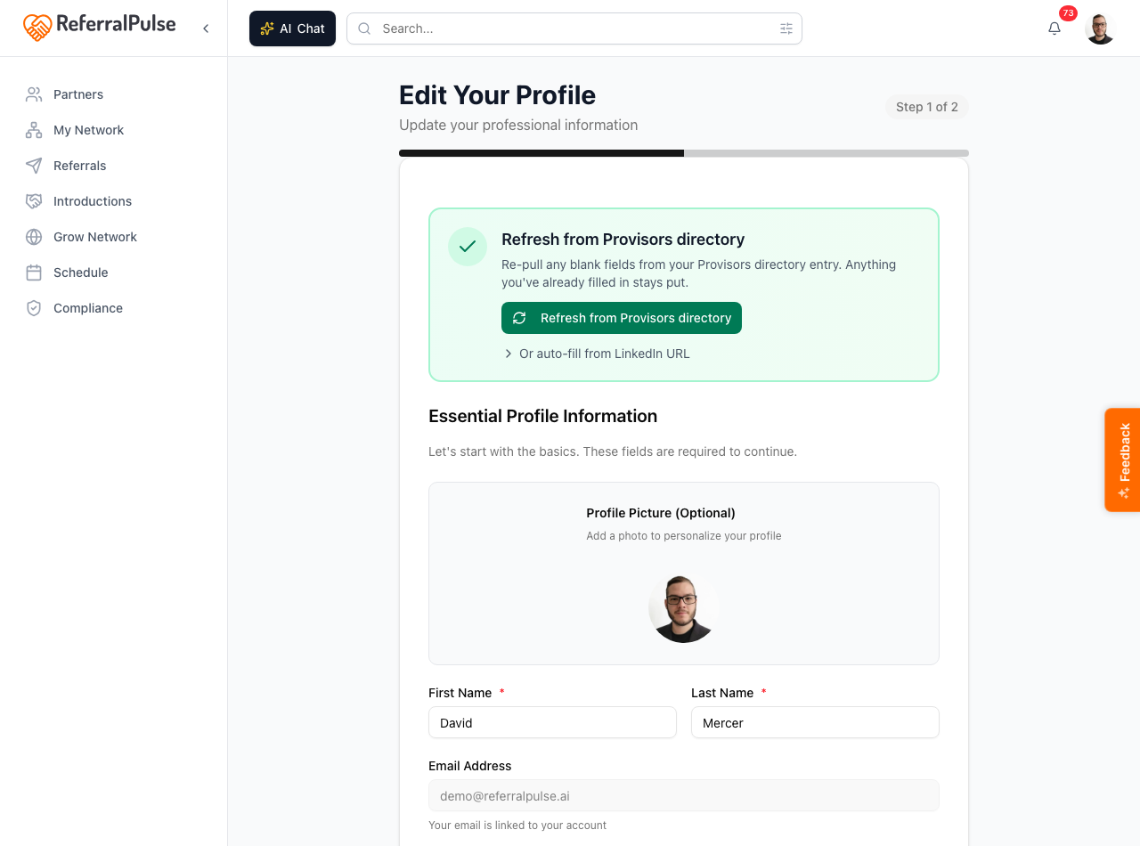 The same page after prefill. Most fields are filled in, a green banner at the top tells you what was prefilled, and you can review and edit anything you don't like.