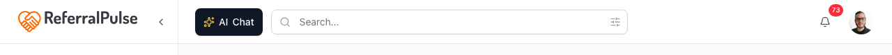 The dashboard header. The global search bar is the wide input in the middle. To its left is the AI Chat button, to its right are the bell icon for notifications and your avatar.