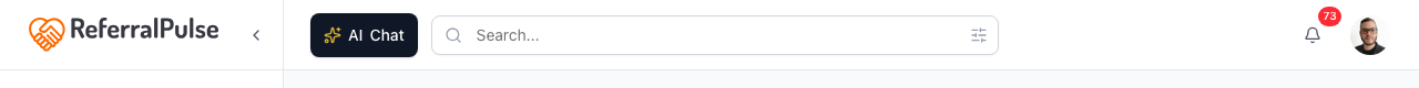 The header. AI Chat is the dark button on the left. Global search runs from the bar in the middle. Notifications and account live on the right.